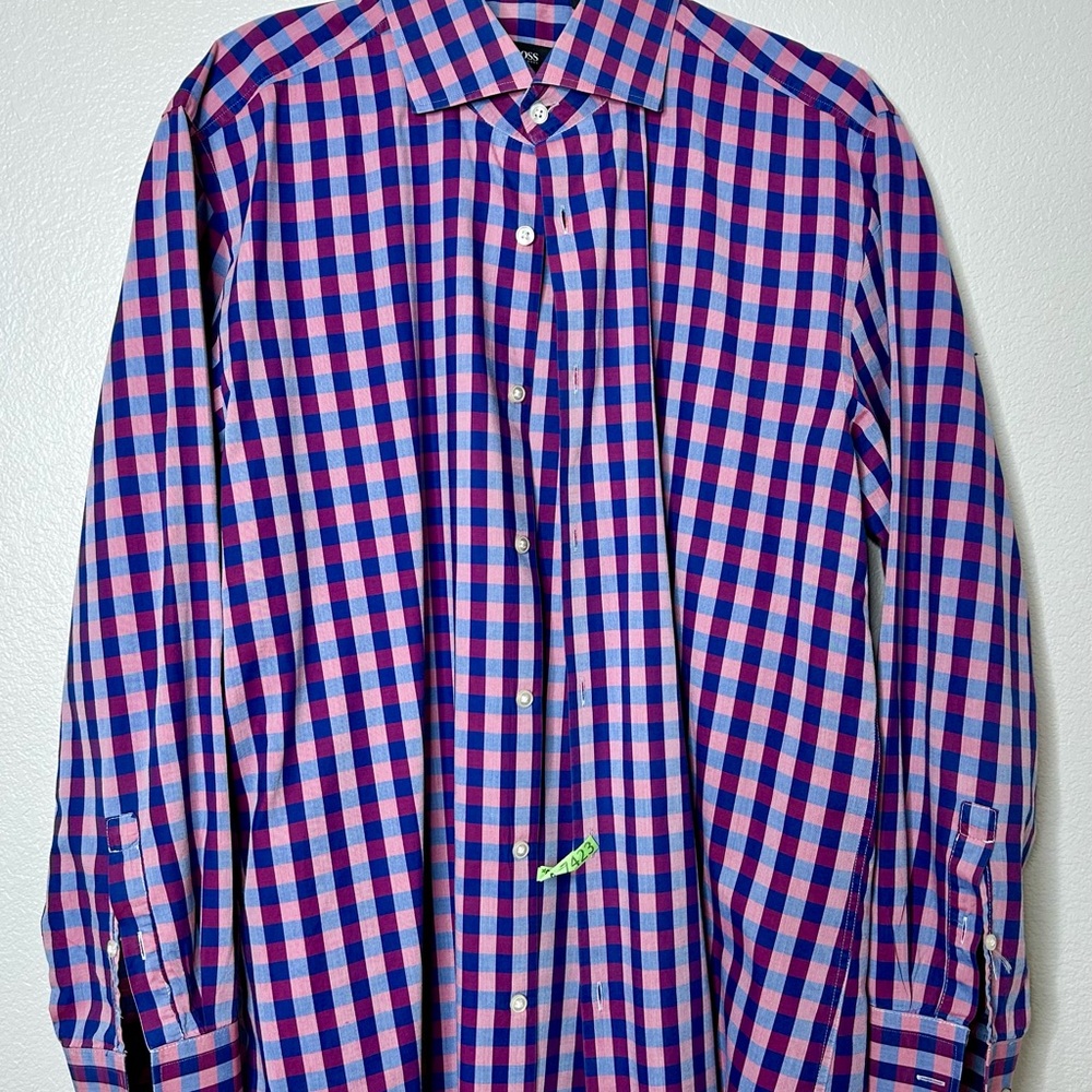 Boss Blue and Pink Checkered Casual Shirt